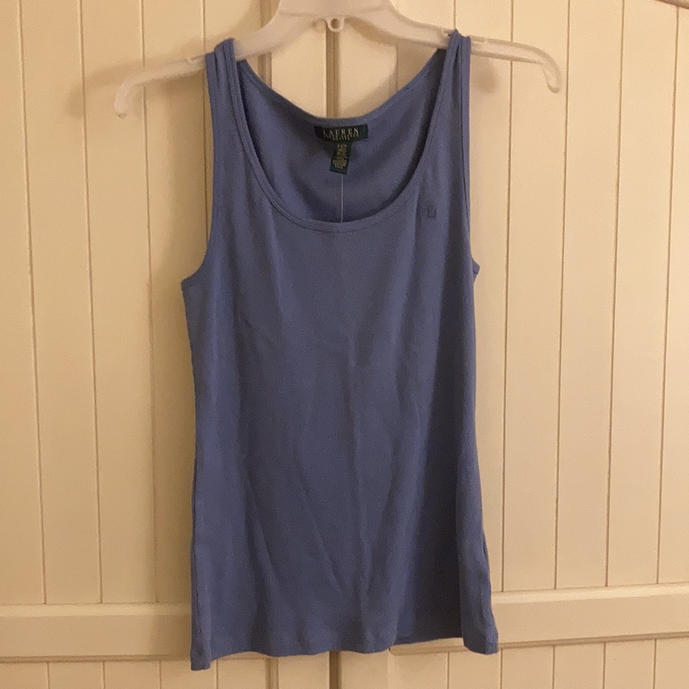Lauren Ralph Lauren Petite Ribbed Tank Top in Dusty Blue